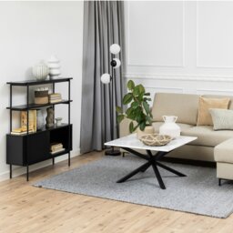 Rackhams Angus Small Bookcase with 2 Sliding Doors in Black - 1 - Black - Wood - thumbnail 5