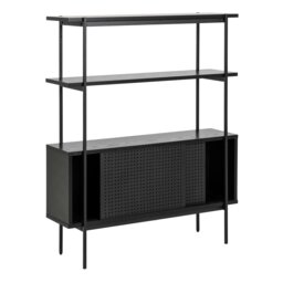 Rackhams Angus Small Bookcase with 2 Sliding Doors in Black - 1 - Black - Wood - thumbnail 4