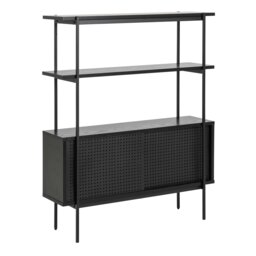 Rackhams Angus Small Bookcase with 2 Sliding Doors in Black - 1 - Black - Wood - thumbnail 1
