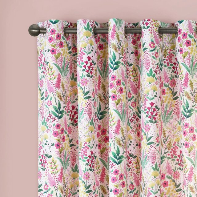 Rackhams Tilly Floral Fully Reversible Eyelet Curtains - 66x90 Inch - Pink - image 1