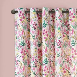 Rackhams Tilly Floral Fully Reversible Eyelet Curtains - 66x90 Inch - Pink - thumbnail 1