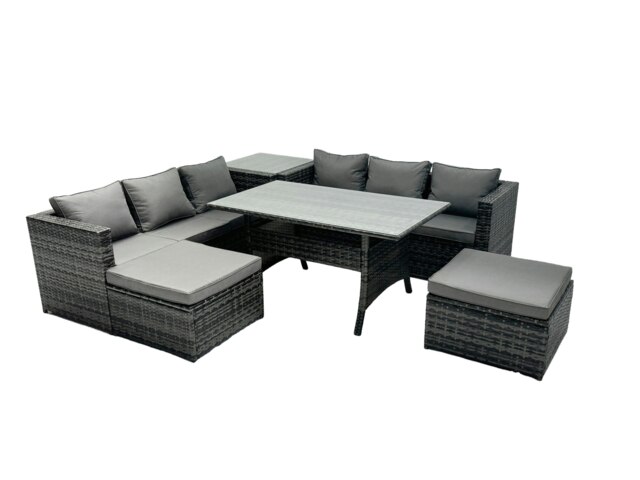 Rackhams Outdoor Dining Table Sofa Set with Side Table Big Footstool Garden Furniture Set Dark Grey Mixed - image 1