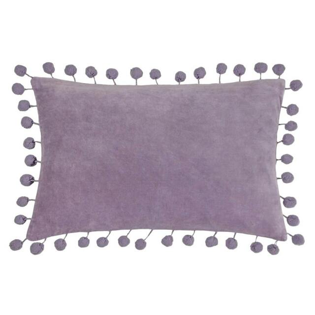 Rackhams Dora Pom Pom Velvet Rectangular Cushion Cover - Lilac - 30cm x 50cm - Lilac - 100% Cotton - image 1