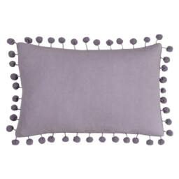 Rackhams Dora Pom Pom Velvet Rectangular Cushion Cover - Lilac - 30cm x 50cm - Lilac - 100% Cotton - thumbnail 2