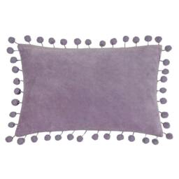 Rackhams Dora Pom Pom Velvet Rectangular Cushion Cover - Lilac - 30cm x 50cm - Lilac - 100% Cotton - thumbnail 1