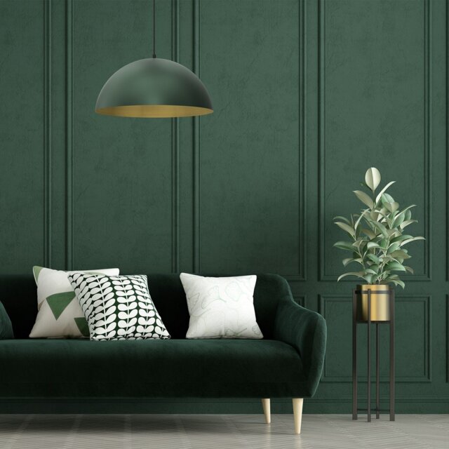 Rackhams Beta Hand Made Designer Pendant Lamp 45cm 1xE27 In Matt Green With Gold Interior - image 1