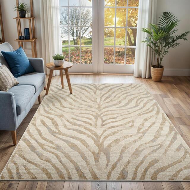Rackhams City-Animal Print Grey Beige Yellow Boho Zebra Pattern Rug - 200 x 275 cm - image 1