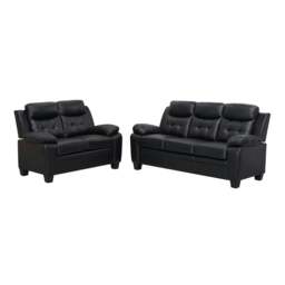 Rackhams Aura Leather 3+2 Seater Sofa in Black - 3 Seater & 2 Seater Set - thumbnail 2