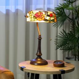 Rackhams Tiffany-Style Stained Glass Table Lamp, Handcrafted Antique Bedside - Bulb not included - Metal, resin, glass - Table lamp