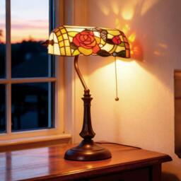 Rackhams Tiffany-Style Stained Glass Table Lamp, Handcrafted Antique Bedside - Bulb not included - Metal, resin, glass - Table lamp - thumbnail 2