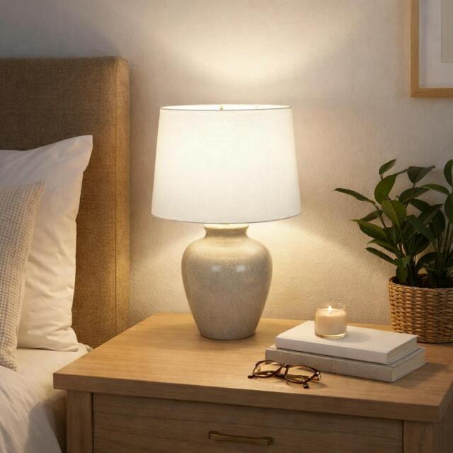 Rackhams Bethany Dove Grey Crackle Ceramic Table Lamp with Cream Shade - image 1