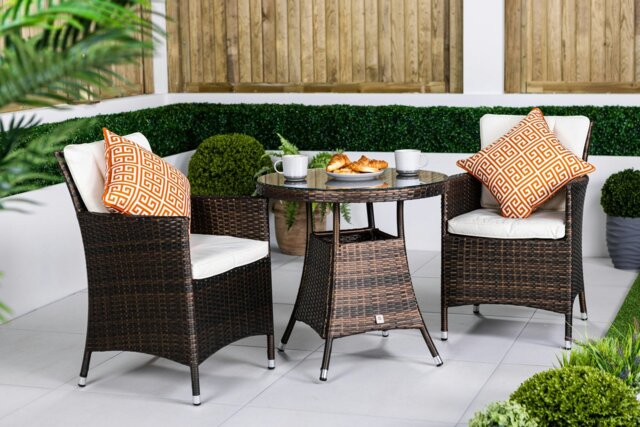 Rackhams Savannah Rattan Garden Bistro Set Patio Table and Chairs Furniture - Brown - image 1