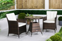 Rackhams Savannah Rattan Garden Bistro Set Patio Table and Chairs Furniture - Brown - thumbnail 5