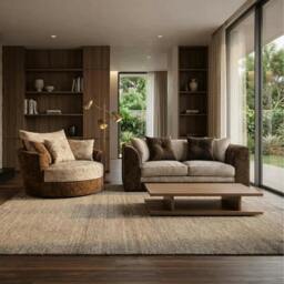 Rackhams Bella Living Room Furniture Range - Brown & Mink - Swivel Chair + 3 Seater - thumbnail 1