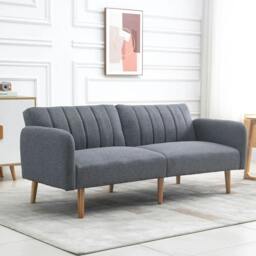 Rackhams 3 Seater Sofa Bed, Convertible Linen Fabric Sofa Couch, Click Clack Sofabed with Adjustable Split Backrest for Living Room, Bedroom, Guest Room, Grey - thumbnail 2