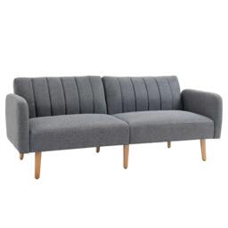 Rackhams 3 Seater Sofa Bed, Convertible Linen Fabric Sofa Couch, Click Clack Sofabed with Adjustable Split Backrest for Living Room, Bedroom, Guest Room, Grey - thumbnail 1