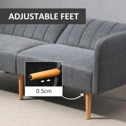 Rackhams 3 Seater Sofa Bed, Convertible Linen Fabric Sofa Couch, Click Clack Sofabed with Adjustable Split Backrest for Living Room, Bedroom, Guest Room, Grey - thumbnail 6