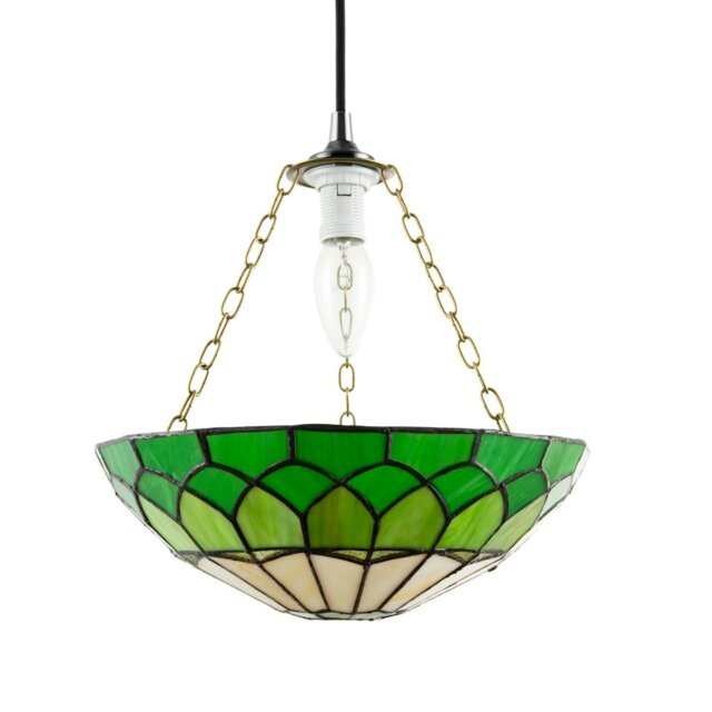 Rackhams Amber and Green Stained Glass Domed Tiffany Pendant Lamp Shade with Chain - image 1