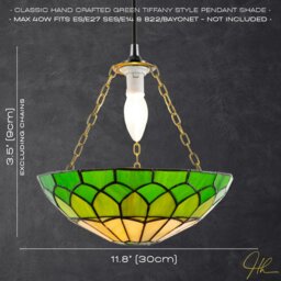 Rackhams Amber and Green Stained Glass Domed Tiffany Pendant Lamp Shade with Chain - thumbnail 6