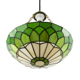 Rackhams Amber and Green Stained Glass Domed Tiffany Pendant Lamp Shade with Chain - thumbnail 3