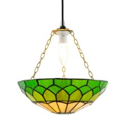 Rackhams Amber and Green Stained Glass Domed Tiffany Pendant Lamp Shade with Chain - thumbnail 2