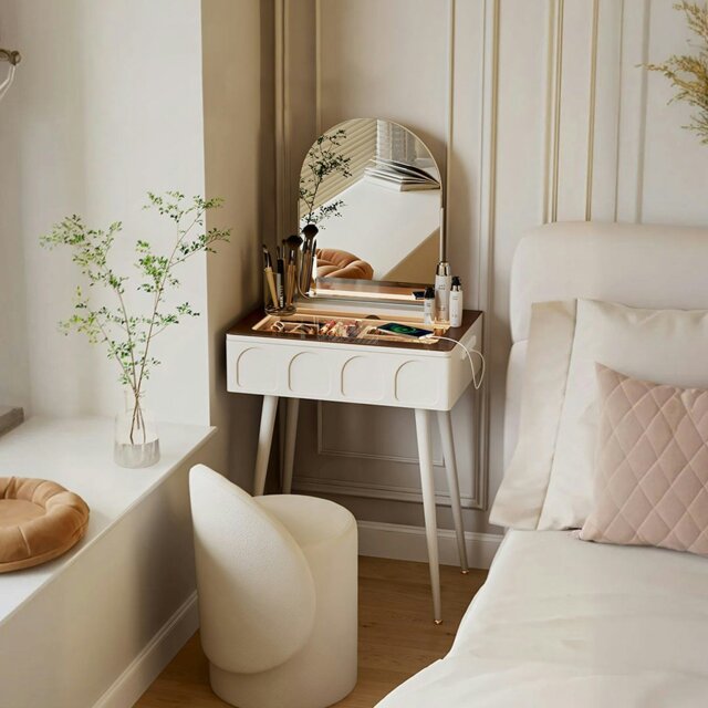 Rackhams Aisha Slimline Dressing Table For Narrow Space, Cream - 60CM - With Stool - image 1