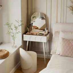 Rackhams Aisha Slimline Dressing Table For Narrow Space, Cream - 60CM - With Stool - thumbnail 1