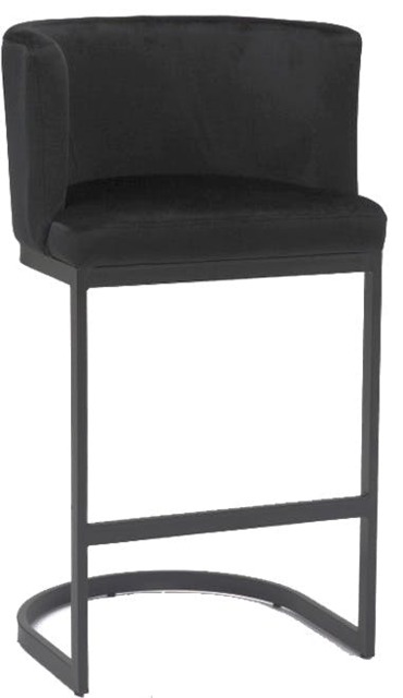 Rackhams Velino Velvet Kitchen Bar Stools, Matt Black Cantilever Frame, Seat With Backrest, Breakfast & Home Bar Stool - Black - image 1