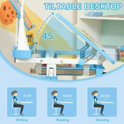 Rackhams Kids Study Desk and Chair Set w/ Adjustable Height, Storage, Drawer, Blue - thumbnail 5