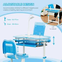 Rackhams Kids Study Desk and Chair Set w/ Adjustable Height, Storage, Drawer, Blue - thumbnail 4