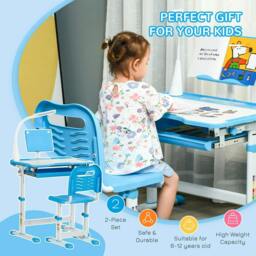 Rackhams Kids Study Desk and Chair Set w/ Adjustable Height, Storage, Drawer, Blue - thumbnail 6