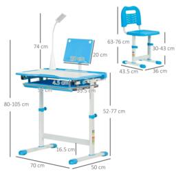 Rackhams Kids Study Desk and Chair Set w/ Adjustable Height, Storage, Drawer, Blue - thumbnail 3