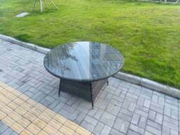 Rackhams 7-Piece PE Rattan Garden Furniture 6 Seater Garden Big Round Table and Chairs for Patio Dark Grey Mixed - thumbnail 4