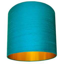 "Rackhams Aqua Blue Silk Lampshade With Gold Lining - 30cm Diameter x 20cm Height / (12"" x 8"")" - thumbnail 3