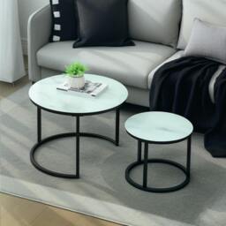 Rackhams Glass Coffee Table Set of 2, Round Nest of Tables, White