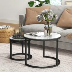 Rackhams Glass Coffee Table Set of 2, Round Nest of Tables, White - thumbnail 3