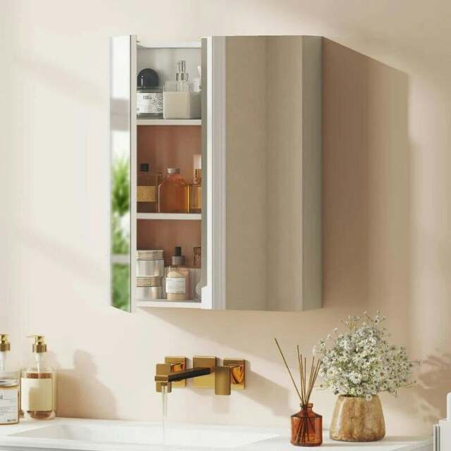 Rackhams Wall Mounted Bathroom Mirror Storage Cabinet w/ Door Adjustable Shelf, White - White - image 1