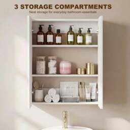 Rackhams Wall Mounted Bathroom Mirror Storage Cabinet w/ Door Adjustable Shelf, White - White - thumbnail 4