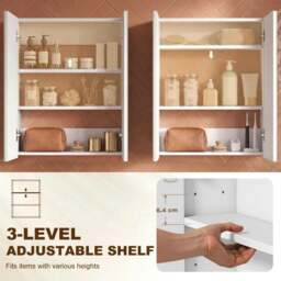 Rackhams Wall Mounted Bathroom Mirror Storage Cabinet w/ Door Adjustable Shelf, White - White - thumbnail 5