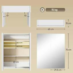 Rackhams Wall Mounted Bathroom Mirror Storage Cabinet w/ Door Adjustable Shelf, White - White - thumbnail 3