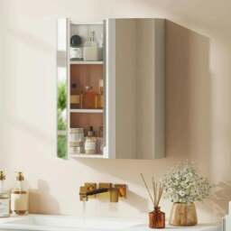 Rackhams Wall Mounted Bathroom Mirror Storage Cabinet w/ Door Adjustable Shelf, White - White - thumbnail 1