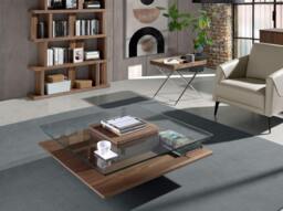 Rackhams Square Tempered Glass and Walnut Coffee Table 2017 - thumbnail 3