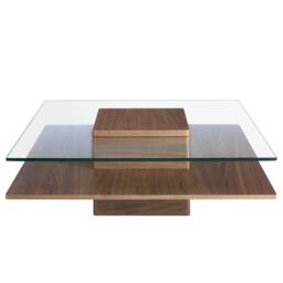 Rackhams Square Tempered Glass and Walnut Coffee Table 2017 - thumbnail 2