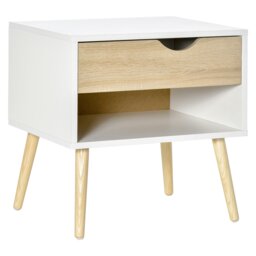 Rackhams Bedside Table with Drawer & Shelf, Nightstand, End Table for Bedroom - White - thumbnail 2