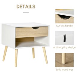 Rackhams Bedside Table with Drawer & Shelf, Nightstand, End Table for Bedroom - White - thumbnail 4