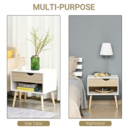 Rackhams Bedside Table with Drawer & Shelf, Nightstand, End Table for Bedroom - White - thumbnail 3