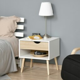 Rackhams Bedside Table with Drawer & Shelf, Nightstand, End Table for Bedroom - White - thumbnail 1