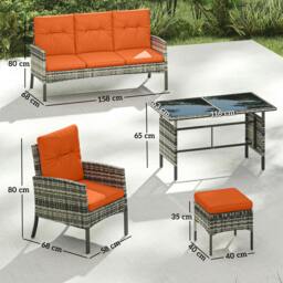 Rackhams 6 Pieces Rattan Garden Furniture Sofa Set with Cushions, Orange - thumbnail 3