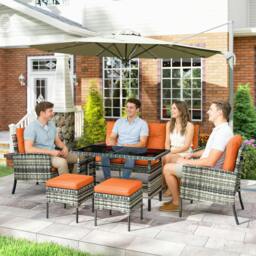 Rackhams 6 Pieces Rattan Garden Furniture Sofa Set with Cushions, Orange - thumbnail 1