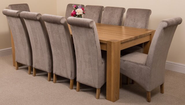 Rackhams Kuba Extra Large Oak Dining Table with Montana Fabric Chairs - 10 chairs - Grey - image 1